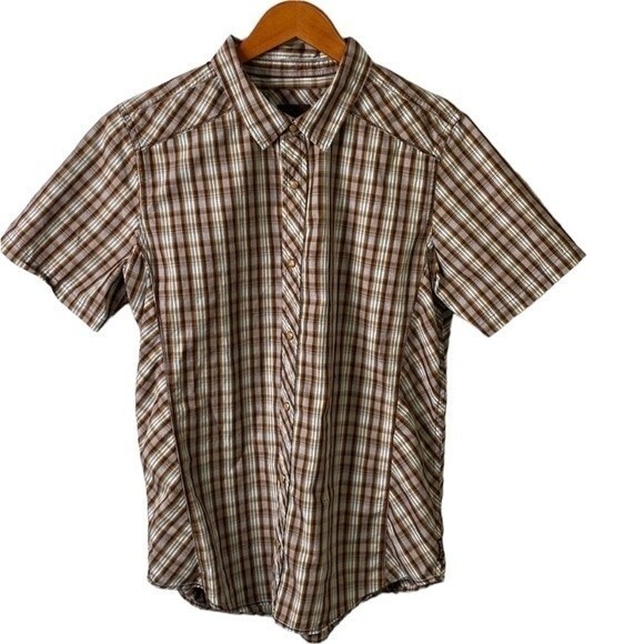 Prana Pearl Snap Plaid Checkered Short Sleeve Button Down Shirt Organic Cotton - Picture 1 of 15